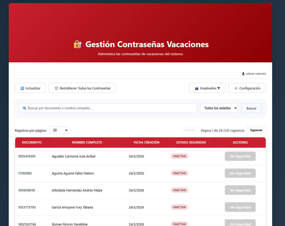 Pantallazo Administración Web Vacaciones TTHH