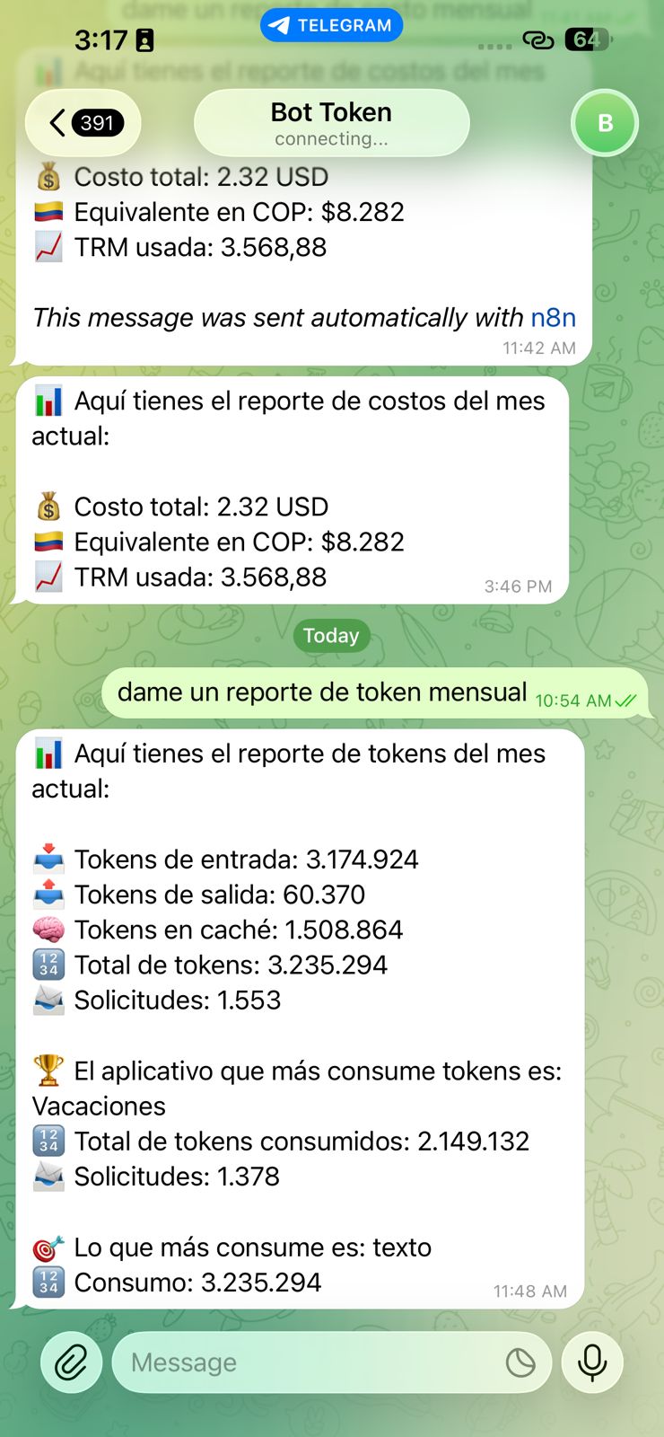 Pantallazo Bot de Tokens